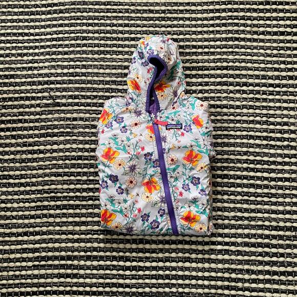 🌿Patagonia Baby Girl Floral Purple Reversible Full Zip Bunting Snowsuit3/6 M